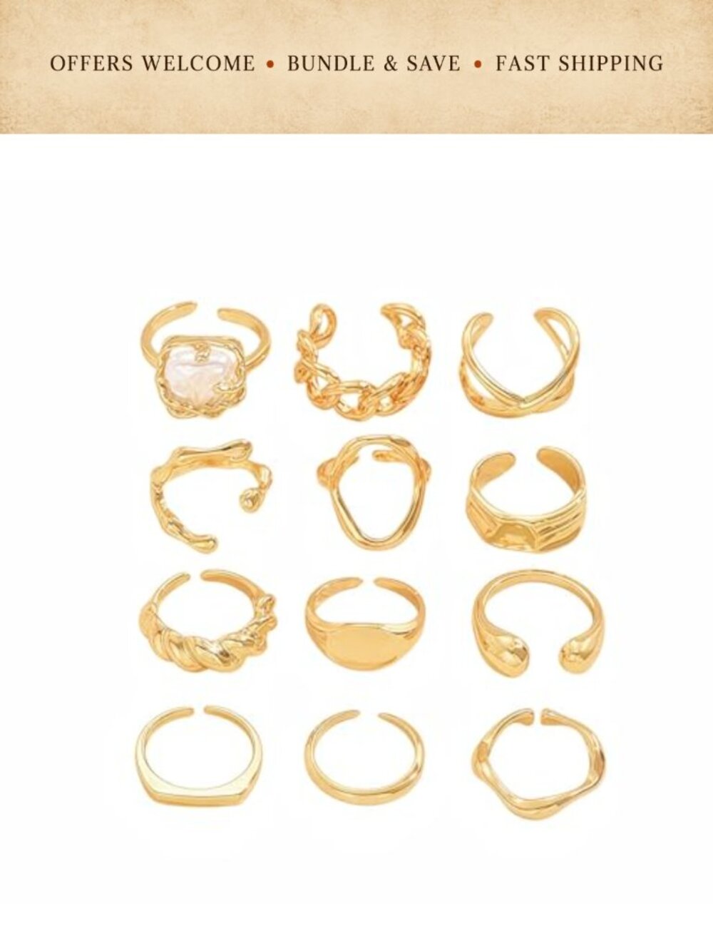 Chunky Gold Rings Set for Women Vintage Mixed Metal Statement Knuckle Rings